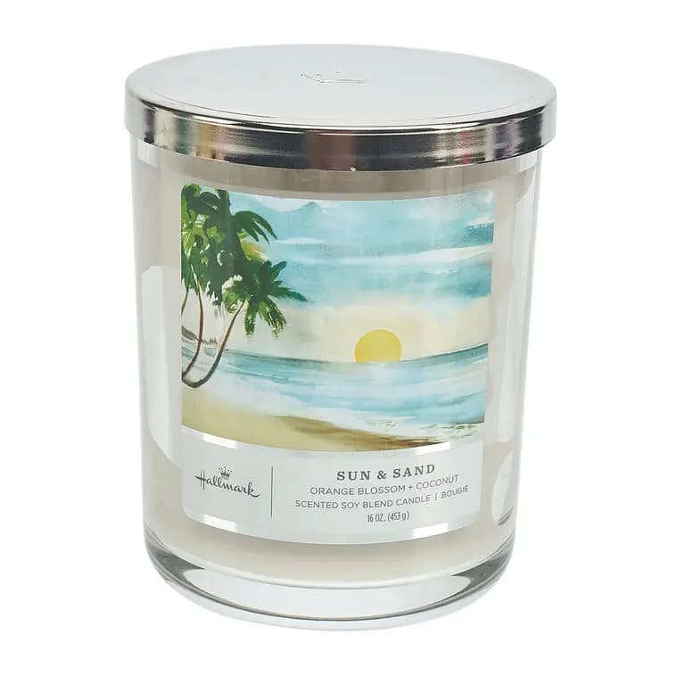 Sun and Sand Scented 3-Wick Jar Candle, 16 oz. [Dimensions 3.7" dia. x 5" H, Material Glass, metal and wax., Count 1, Volume 16 oz.]