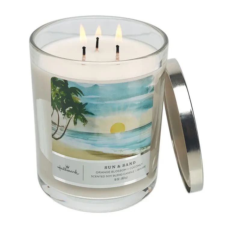 Sun and Sand Scented 3-Wick Jar Candle, 16 oz. [Dimensions 3.7" dia. x 5" H, Material Glass, metal and wax., Count 1, Volume 16 oz.]