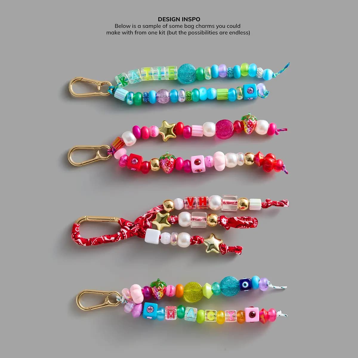 BaubleBar The Ultimate Bead Kit - Bright Bag Charm Kit [Choose from a mix of 256 beads — from alph, Includes 4 complete sets of alphabet beads, Browse from 6 novelty bag charm base