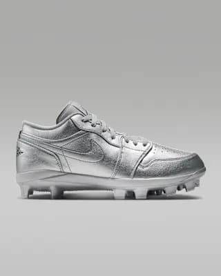 Jordan 1 Retro MCS Low Men's Baseball Cleats Metallic Silver/Black [Metallic Silver/Black, Perforations on the toes add breathability., Low-cut collar]