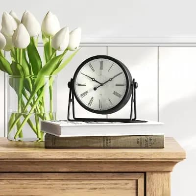 Threshold 5" Swivel Mantle Clock Black - Thresholdâ„¢: Traditional Style, Glass & Metal [Off-White, .57 Pounds, Analog]