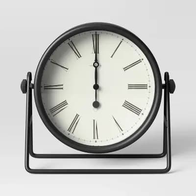 Threshold 5" Swivel Mantle Clock Black - Thresholdâ„¢: Traditional Style, Glass & Metal [Off-White, .57 Pounds, Analog]