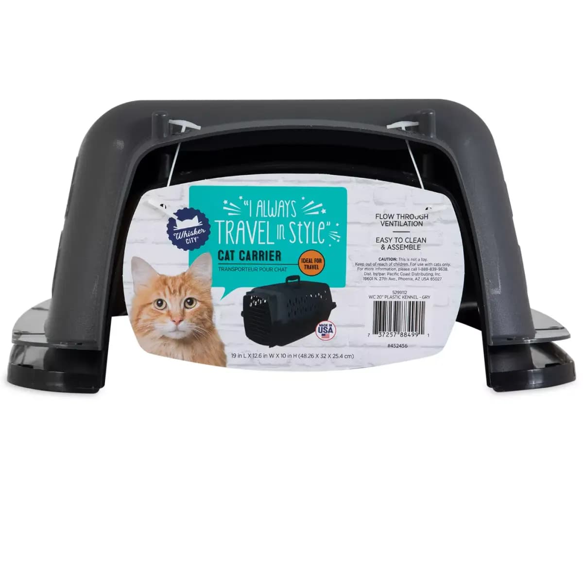 Whisker City® Portable Cat Plastic Carrier Pet Kennel, 19" For Cats and Small Pets up to 15 lbs [Description and Overview Ensure your feline friend travels in com, Product Brand & 