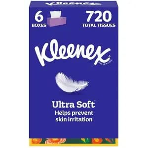 Kleenex Ultra Soft 3-Ply Facial Tissue - 6pk/720ct [Health Facts Dye-Free, No Fragrance Added, Sheets Per Roll 120, Disposability Do not flush, Package Quantity 6]