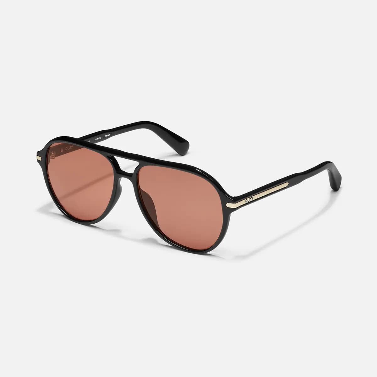 Quay DAY ONE BLACK/DARK APRICOT [Light weight all day comfort, Oversized ‘00s rounded aviator, Signature long metal plaque]