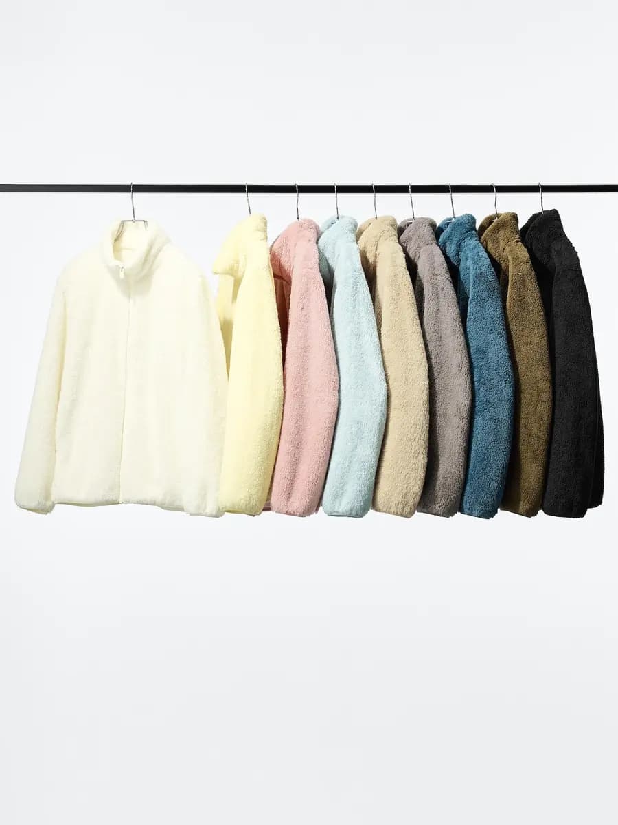 Uniqlo Fluffy Yarn Fleece Full-Zip Jacket Pink [Imported, Machine washable for easy care., PINK]