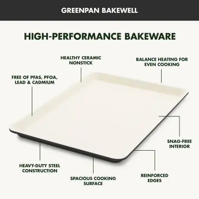 GreenPan 18"x13" Nonstick Ceramic Cookie Sheet Black: Carbon Steel, Dishwasher-Safe, PFOA-Free, Baking Pan [2.77 Pounds, Carbon Steel, Dishwasher-Safe]