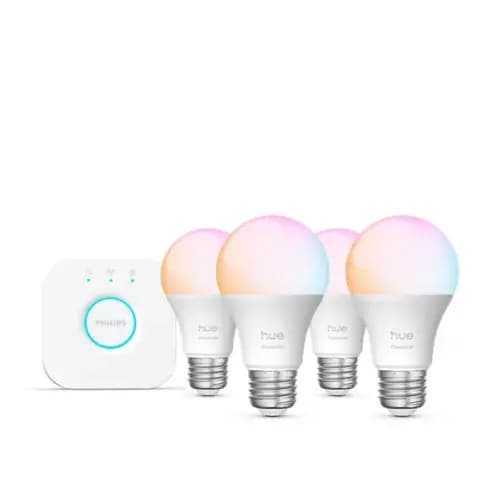 Philips Hue Essential starter kit: 4 E26 smart bulbs (800 lm) [046677608989, 60 x 109, White]