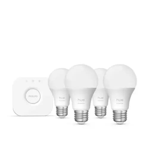 Philips Hue Essential starter kit: 4 E26 smart bulbs (800 lm) [046677608989, 60 x 109, White]
