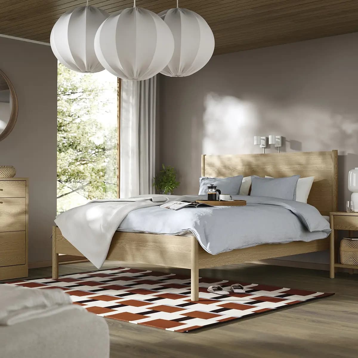 IKEA TONSTAD Bed frame, oak veneer Queen [Footboard height 18 1/2 ", Height under furniture 9 ", Height 45 5/8 "]