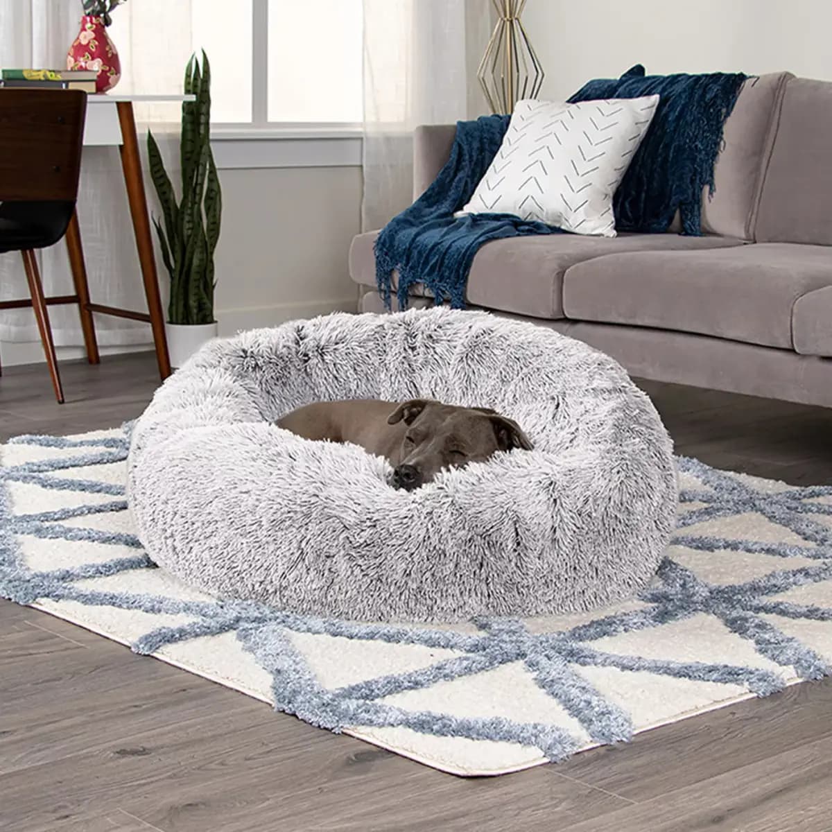 FurHaven Calming Cuddler Donut Large Pet Bed - Mist Gray 36Lx36W [Description and Overview FurHaven Calming Cuddler Donut Pet Beds, Product Brand & Name FurHaven Calming Cuddler Do