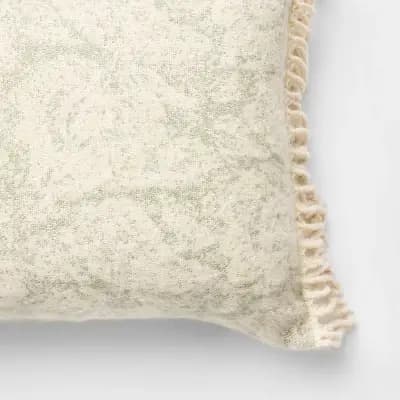 Threshold designed w/Studio McGee Jacquard Botanical Throw Pillow Green - Thresholdâ„¢ designed with Studio McGee [24 Inches (L) x 14 Inches (W), 100% Recycled Polyester, Rectangle