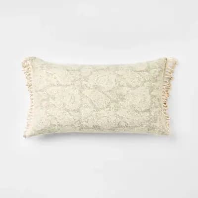 Threshold designed w/Studio McGee Jacquard Botanical Throw Pillow Green - Thresholdâ„¢ designed with Studio McGee [24 Inches (L) x 14 Inches (W), 100% Recycled Polyester, Rectangle