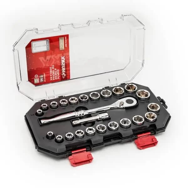 Husky 24-Piece SAE/Metric 3/8 in. Drive Ratchet and Socket Set with Case, H3D24PCSWS [Carrier Type: Hard Shell Carrier, Features: No Additional Features, Hand Tool Type: Ratchet &