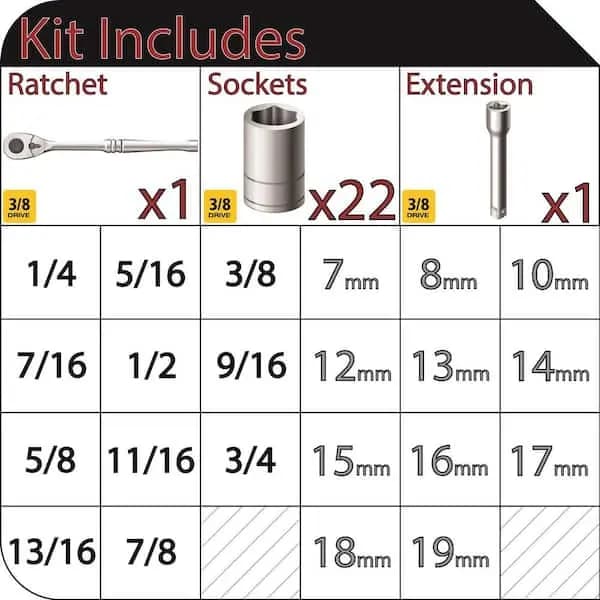 Husky 24-Piece SAE/Metric 3/8 in. Drive Ratchet and Socket Set with Case, H3D24PCSWS [Carrier Type: Hard Shell Carrier, Features: No Additional Features, Hand Tool Type: Ratchet & 