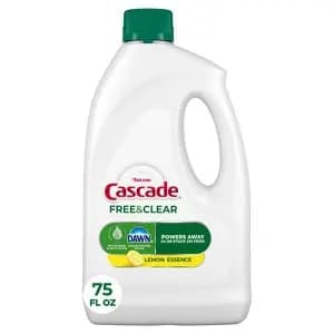 Cascade Free & Clear Dishwasher Detergent Gel - 75oz [Scent Lemon, Product Form Liquid Gel, Package Quantity 1, Recommended Surface Application Multi-Surface]