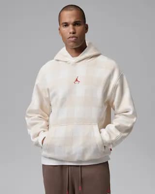 Jordan Brooklyn Men's Brushed Fleece Pullover Hoodie Sail/Fauna Brown [Body: 73% cotton/27% polyester. Hood lining: 73% cotton/27% polyester., Machine wash, XS-3XL]