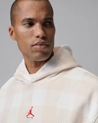 Jordan Brooklyn Men's Brushed Fleece Pullover Hoodie Sail/Fauna Brown [Body: 73% cotton/27% polyester. Hood lining: 73% cotton/27% polyester., Machine wash, XS-3XL]