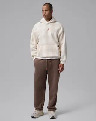 Jordan Brooklyn Men's Brushed Fleece Pullover Hoodie Sail/Fauna Brown [Body: 73% cotton/27% polyester. Hood lining: 73% cotton/27% polyester., Machine wash, XS-3XL]