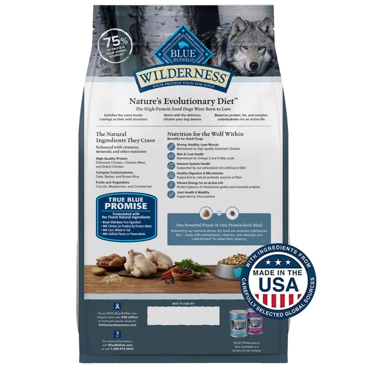 Blue Buffalo Wilderness High Protein, Chicken with Wholesome Grains Adult Dry Dog Food [Brand Blue Buffalo, Food Type Kibble, Breed Size All, Life Stage Adult]