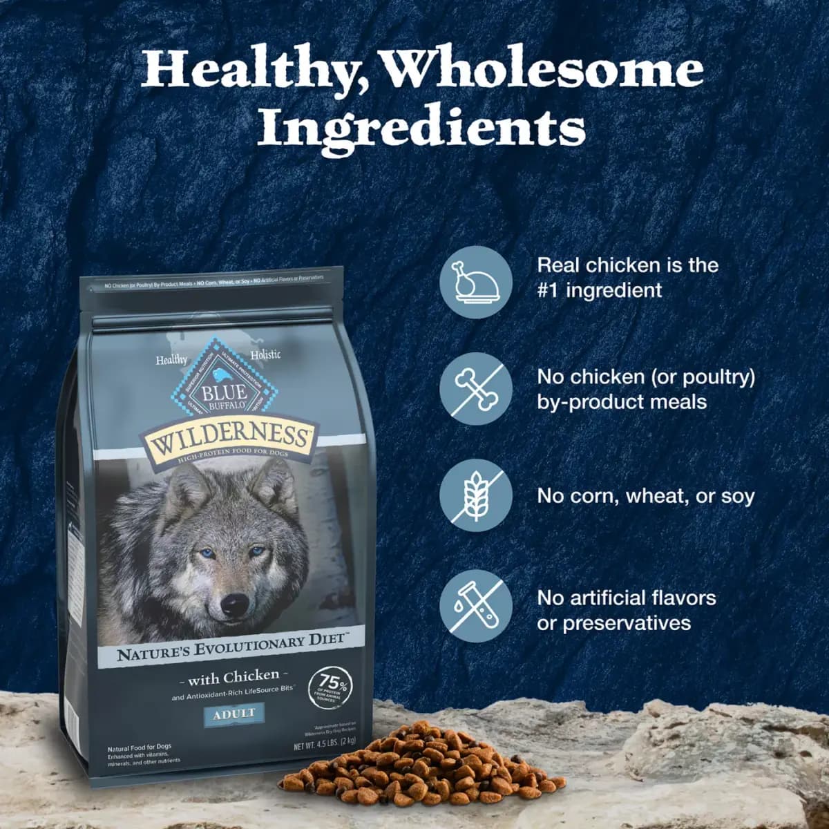 Blue Buffalo Wilderness High Protein, Chicken with Wholesome Grains Adult Dry Dog Food [Brand Blue Buffalo, Food Type Kibble, Breed Size All, Life Stage Adult]