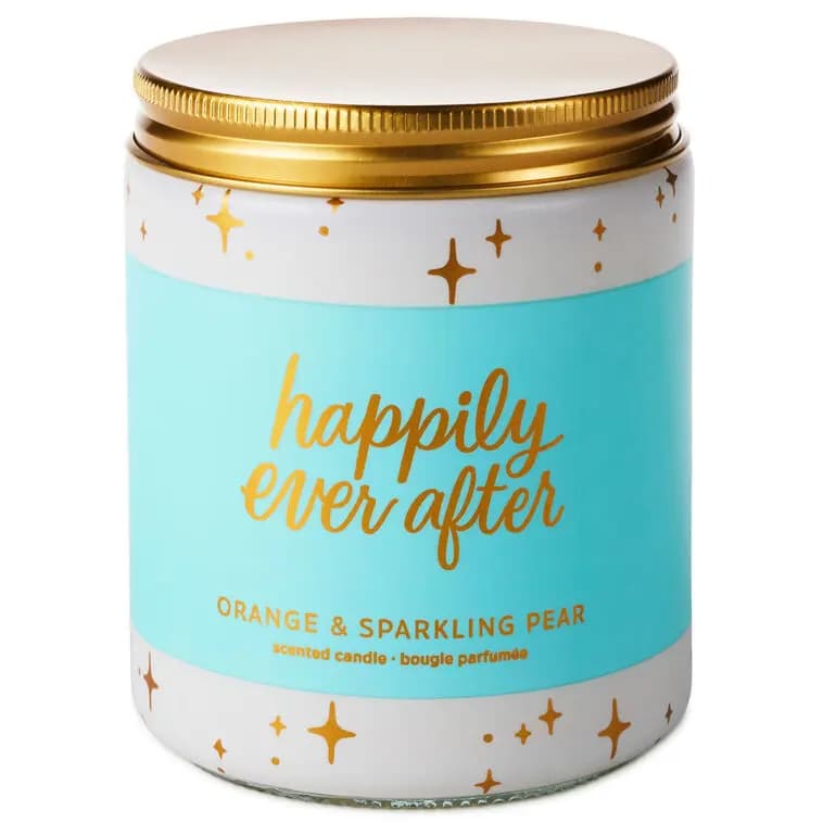 Happily Ever After Orange and Sparkling Pear Scented Jar Candle, 7 oz. [Dimensions 7 oz.; 2.62'' W x 3.62'' H x 2.62'' D, Count 1, Format Candle, Scent Orange and sparkling pear]