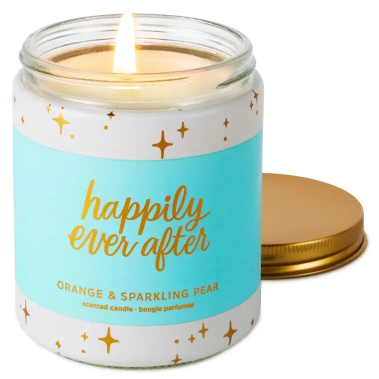 Happily Ever After Orange and Sparkling Pear Scented Jar Candle, 7 oz. [Dimensions 7 oz.; 2.62'' W x 3.62'' H x 2.62'' D, Count 1, Format Candle, Scent Orange and sparkling pear]