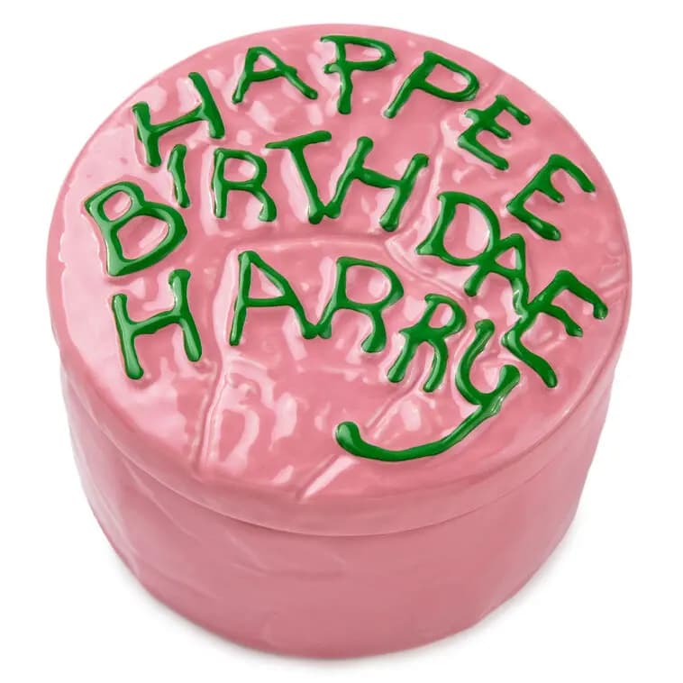Harry Potter Birthday Cake Lidded Trinket Dish [Happee Birthdae Harry, 4'' W x 2.5'' H x 4'' D, Ceramic., To clean, wipe with a damp cloth.]