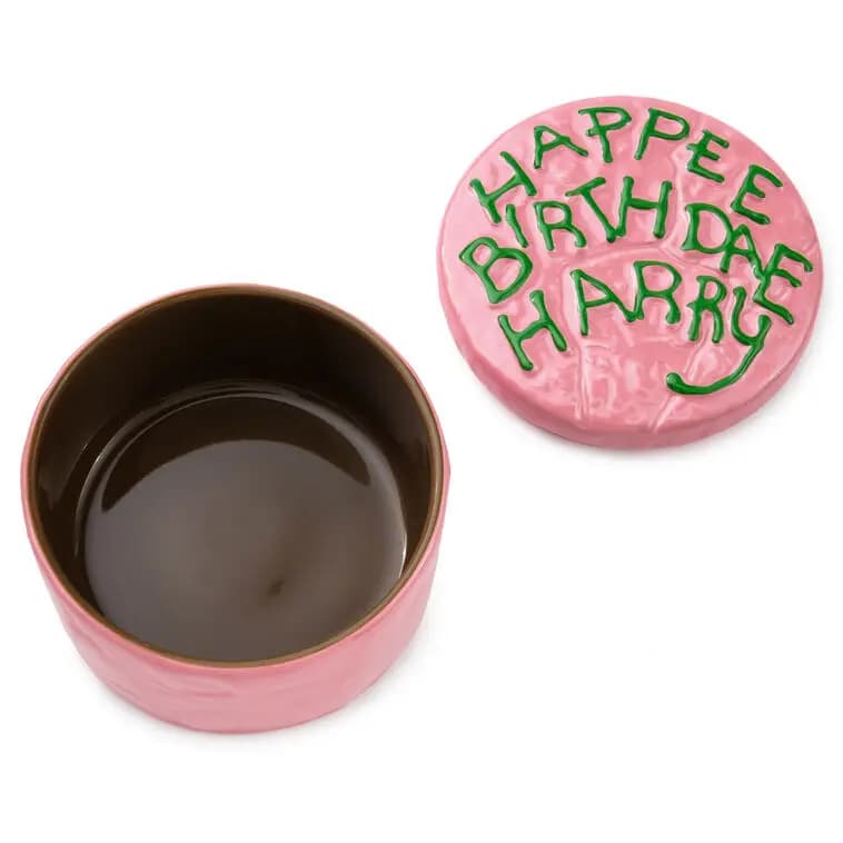 Harry Potter Birthday Cake Lidded Trinket Dish [Happee Birthdae Harry, 4'' W x 2.5'' H x 4'' D, Ceramic., To clean, wipe with a damp cloth.]