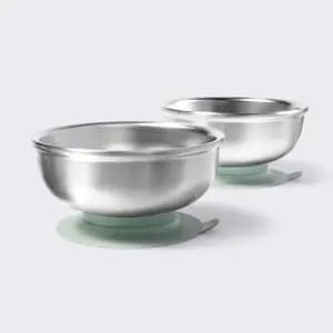 Suction Stainless Steel Bowls with Silicone Sleeve - 2pk - Green - Cloud Island™ [Features Round (shape), Number of Pieces 4, Capacity (Volume) 315 mL, Product Diameter 5 Inches]