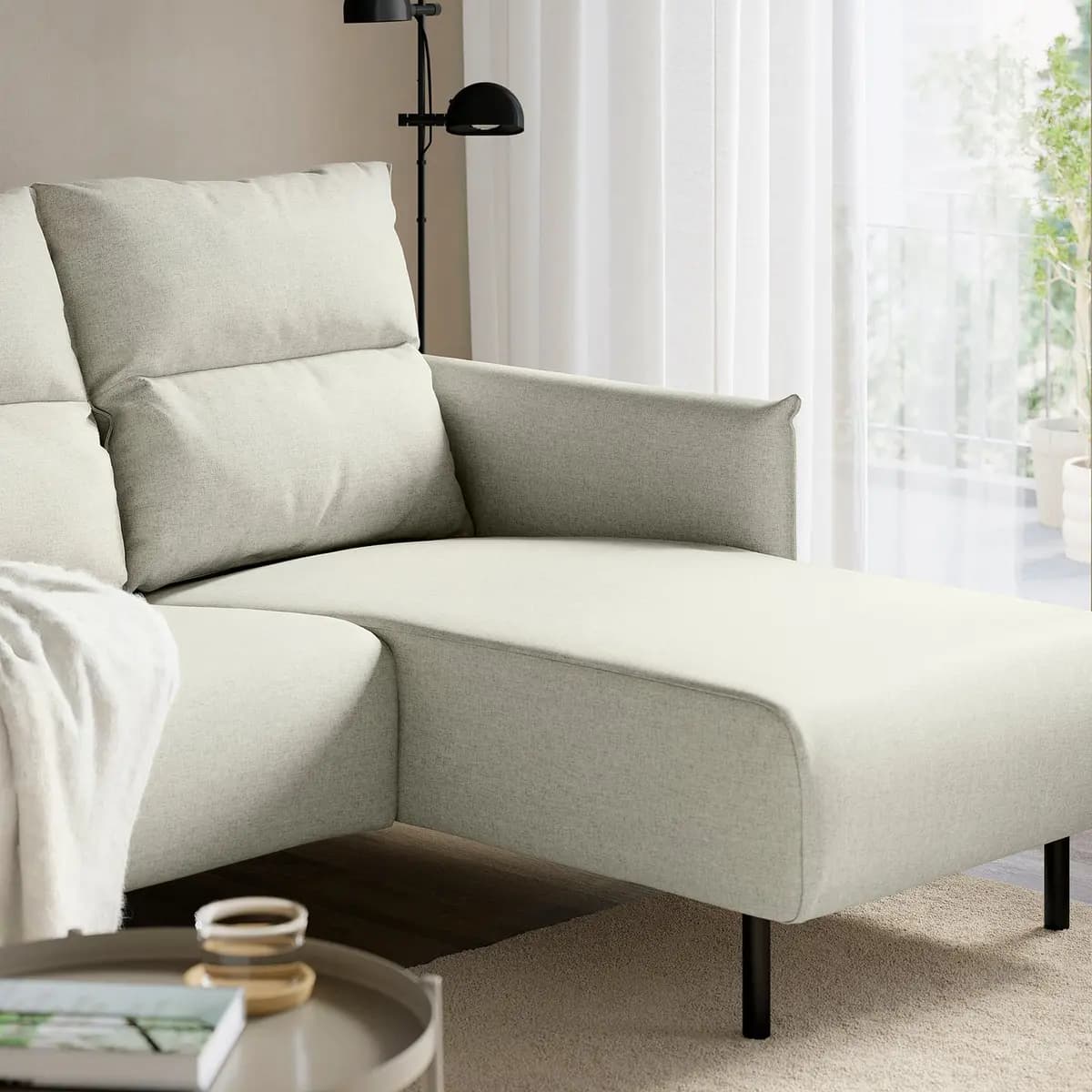 IKEA MANNARP Sofa with chaise, Gunnared beige [Armrest height 25 5/8 ", Depth 37 3/8 ", Height under furniture 6 1/4 "]