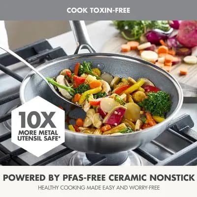 GreenPan Prism 10" Hybrid Stainless Steel and Ceramic Nonstick Wok [Stainless Steel, 3.12 Quart, 10 Inches]