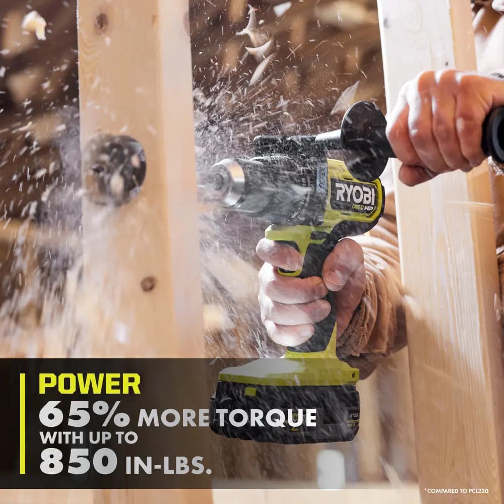 RYOBI 18V ONE+ HP Brushless 1/2" Hammer Drill Kit [Torque Up to 850 in-lbs., RPM 0 - 700 / 0 - 2,150, Chuck 1/2"]