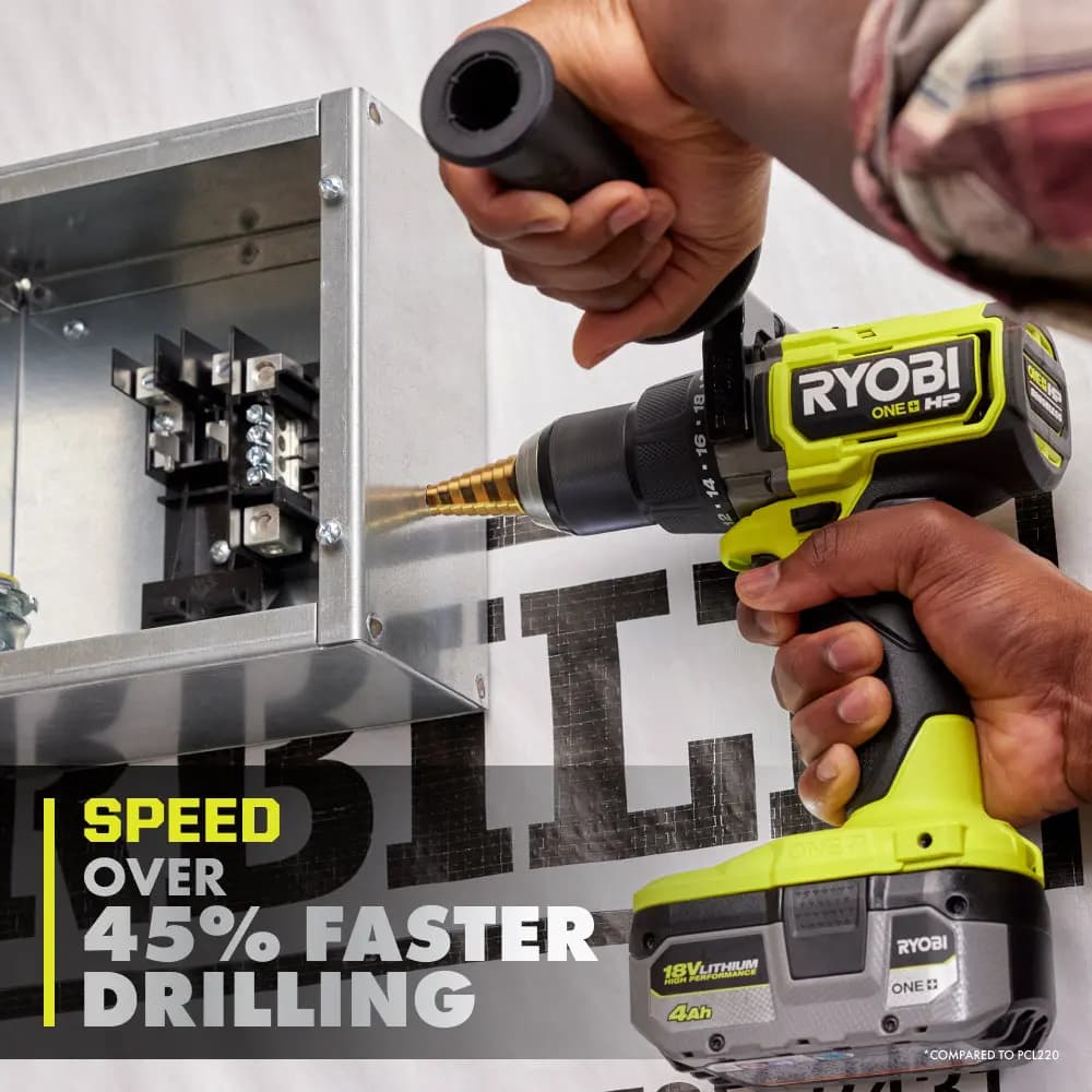 RYOBI 18V ONE+ HP Brushless 1/2" Hammer Drill Kit [Torque Up to 850 in-lbs., RPM 0 - 700 / 0 - 2,150, Chuck 1/2"]