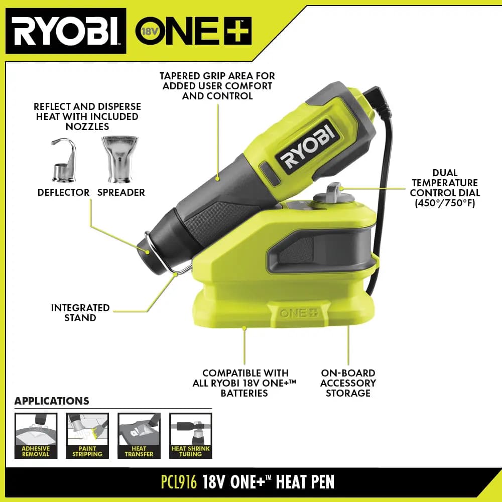 RYOBI 18V ONE+ Heat Pen Kit [Fuel Gauge Integrated LEDs, Voltage 18V, Capacity 2Ah]