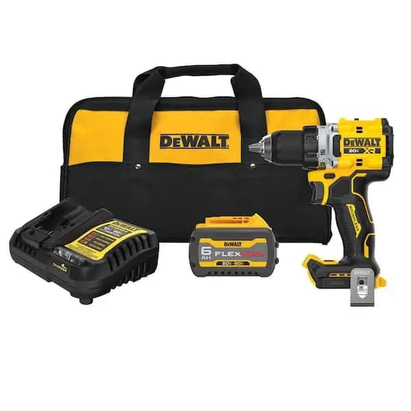 DEWALT 20V MAX XR Lithium-Ion Brushless Cordless 1/2 in. Drill/Driver Kit with 6.0 Ah FLEXVOLT Battery, Charger and Kitbag, DCD801T1 [Battery Amp Hours: 6 Ah, Battery Power Type: L