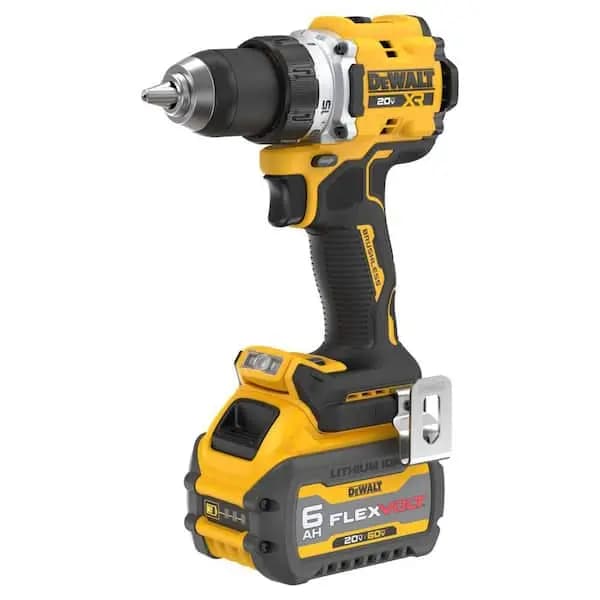 DEWALT 20V MAX XR Lithium-Ion Brushless Cordless 1/2 in. Drill/Driver Kit with 6.0 Ah FLEXVOLT Battery, Charger and Kitbag, DCD801T1 [Battery Amp Hours: 6 Ah, Battery Power Type: L