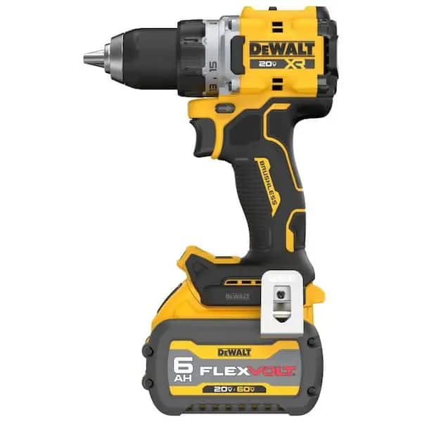 DEWALT 20V MAX XR Lithium-Ion Brushless Cordless 1/2 in. Drill/Driver Kit with 6.0 Ah FLEXVOLT Battery, Charger and Kitbag, DCD801T1 [Battery Amp Hours: 6 Ah, Battery Power Type: L