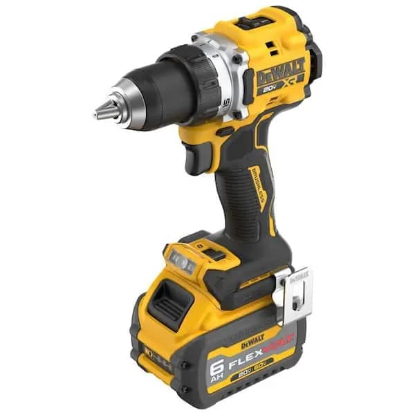 DEWALT 20V MAX XR Lithium-Ion Brushless Cordless 1/2 in. Drill/Driver Kit with 6.0 Ah FLEXVOLT Battery, Charger and Kitbag, DCD801T1 [Battery Amp Hours: 6 Ah, Battery Power Type: L