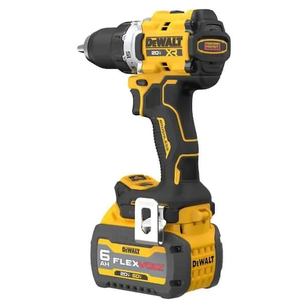 DEWALT 20V MAX XR Lithium-Ion Brushless Cordless 1/2 in. Drill/Driver Kit with 6.0 Ah FLEXVOLT Battery, Charger and Kitbag, DCD801T1 [Battery Amp Hours: 6 Ah, Battery Power Type: L