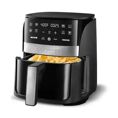 Gourmia Digital 3qt Air Fryer with Guided Cooking Prompts Black/Stainless Steel Finish [3 Quart, 1200 Watts, Stainless Steel]
