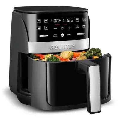 Gourmia Digital 3qt Air Fryer with Guided Cooking Prompts Black/Stainless Steel Finish [3 Quart, 1200 Watts, Stainless Steel]