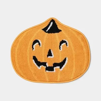 Hyde and EEK! Boutique 18"x22" Halloween Jack-O-Lantern Shaped Bath Rug Orange - Hyde & EEK! Boutique™ [22 Inches (L), 18 Inches (W), Half-Circle (shape), 1]