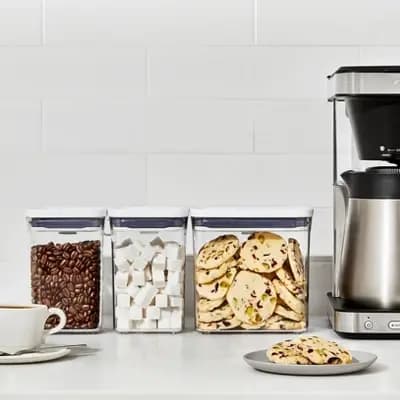 OXO POP 3pc Plastic Food Storage Container Set Clear: Air Tight Seal, Dishwasher-Safe, Lifetime Warranty [Styrene Acrylonitrile, Dishwasher-Safe, 3 Containers With Lids]