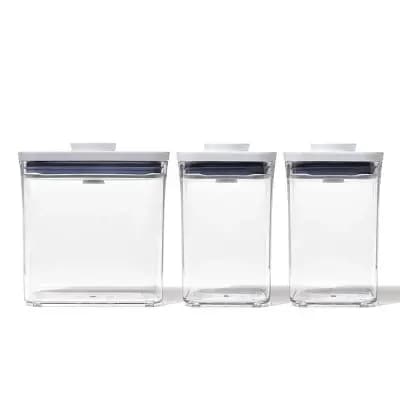 OXO POP 3pc Plastic Food Storage Container Set Clear: Air Tight Seal, Dishwasher-Safe, Lifetime Warranty [Styrene Acrylonitrile, Dishwasher-Safe, 3 Containers With Lids]