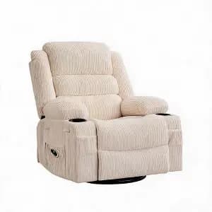 Garvee Rocking Recliner Chair for Adults, 360° Swivel Rocker with Cup Holder, Corduroy Upholstered Deep Seat Nursery Glider, Beige [Number of Pieces 1, Seats up to 1, Dimensions (O