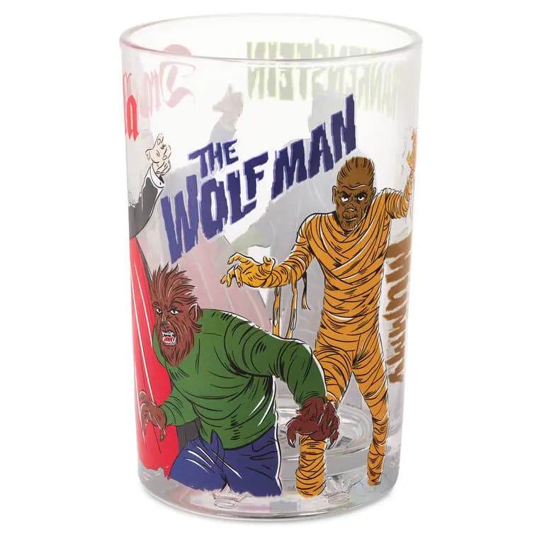 Universal Monsters Collectible Drinking Glass, 13.5 oz. [Frankenstein. Dracula. The Wolfman., 3.25" W x 5" H x 3.25" D, Glass., Holds 13.5 oz.]