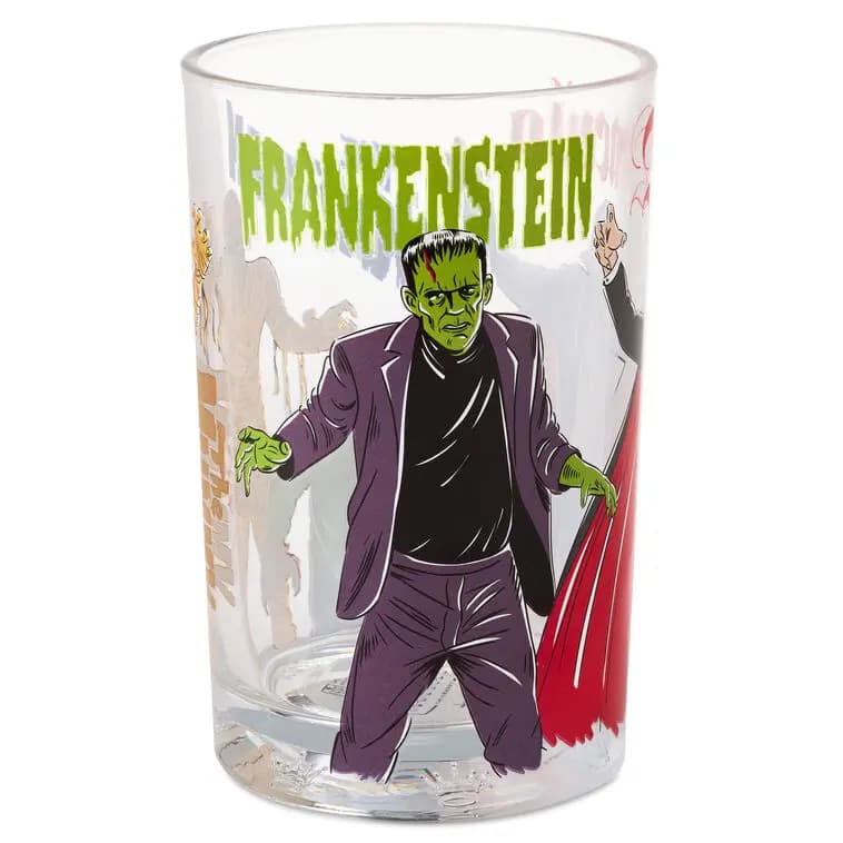 Universal Monsters Collectible Drinking Glass, 13.5 oz. [Frankenstein. Dracula. The Wolfman., 3.25" W x 5" H x 3.25" D, Glass., Holds 13.5 oz.]