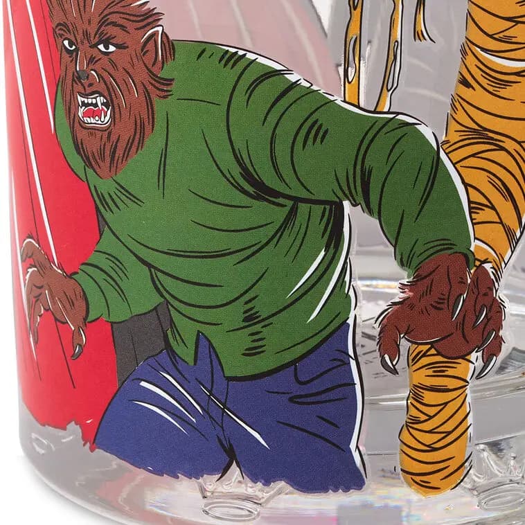 Universal Monsters Collectible Drinking Glass, 13.5 oz. [Frankenstein. Dracula. The Wolfman., 3.25" W x 5" H x 3.25" D, Glass., Holds 13.5 oz.]