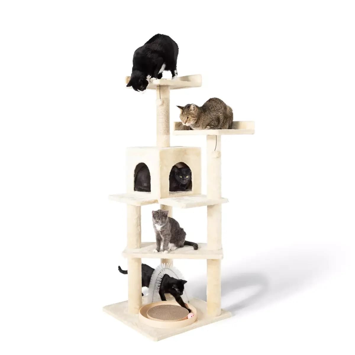 Whisker City® 60-in Playbox, Ball Track with Scratcher Toys Cat Tree, Scratching Post, White, Tan [Includes 1 Perch, 8 Jute Scratching Poles & Linen, Intended Pet(s) Cat, Color Whi
